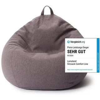 Lumaland Sitzsack Comfort Line | Indoor Beanbag 80x90x50cm mit mehr als 1,5 Mio. anpassbaren EPS-Perlen | Weiches & Komfortables Bodenkissen | Sessel für Kinder & Erwachsene | 185 L Volumen Dunkelgrau