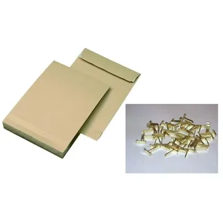 mayer-network GmbH 10 Faltentaschen-Versandtaschen DIN B4 mit 4cm Falte + 20 Flachkopfklammern