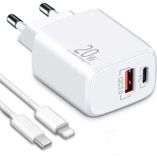 Schnellladegerät USB-C + USB-A Dual Netzteil Universal mit Kabel – Typ-C Lightning 2Meter