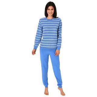 RELAX by Normann Kuscheliger Frottee Pyjama für Damen mit Bündchen und geringelten Oberteil - 291 13 772, Farbe:hellblau, Größe2:48/50 - 48