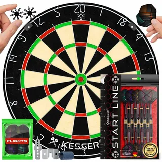 Kesser KESSER® Dartscheibe kork mit 9 Dartpfeile Professional Dartboard + 21 Pro Flights + Zubehör Steeldart Offizielles Dartscheibe 9 Pfeilen Metallspitze Profi Steeldartscheibe - Dartboard inkl. Montageset