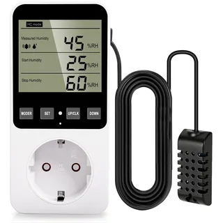 Temperaturregler Steckdose 230V mit Fühler Digitaler Hygrostat Feuchteregler, Luftfeuchtigkeitsregler mit Alarm für Luftbefeuchter Luftentfeuchter Terrarium