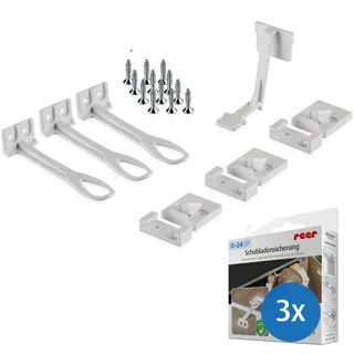 Reer 3er Pack Schrank- und Schubladensicherung inkl. Schrauben, | Weiß