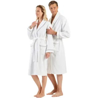 English Home 100% Türkische Baumwolle Frottee Bademantel mit Paspel, saugfähiger Schalkragen Unisex Frotteemantel, Bademantel für Frauen Männer für Dusche Spa Hotel, Premium - L-XL