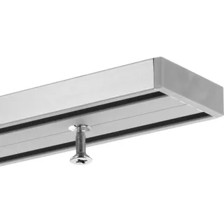 Gardineum 300 cm Vorhangschiene Gardinenschiene, alle Längen bis 4,00 m möglich, Aluminium, 2-läufige graue Objektschiene, vorgebohrt