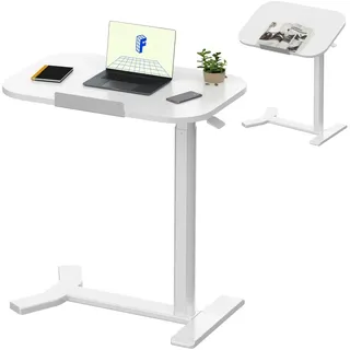 FLEXISPOT Höhenverstellbarer C-Form Beistelltisch – Klappbarer Laptoptisch mit Rollen, Holzplatte, 65–105cm höhenverstellbar Weiß - Weiß