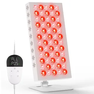 Rotlichtlampe Infrarotlampe Panel, Red Light Panel mit 60 LEDs | 660nm & 850nm, 10–30Min Timer, 5 Helligkeitsstufen, Kompakte Rotlicht Lampe mit Schutzbrille für Gesicht, Rücken-Weiß