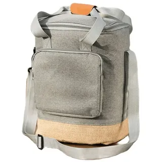 Dekoleidenschaft Kühltasche "Rucksack" mit Bezug aus Leinen in grau & Jute, leichter Isoliertasche, Schultertasche, Thermorucksack, Picknick Thermo Tasche, Kühlrucksack grau