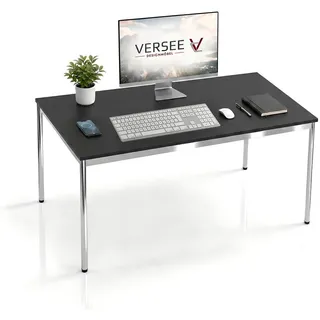 Versee Schreibtisch Schwarz, Holzwerkstoff, Rechteckig, Rundrohr, 70x75.5x140 cm Arbeitszimmer, Schreibtische, Bürotische