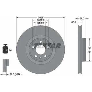 TEXTAR Bremsscheibe PRO+ vorne rechts links innenbelüftet 338mm für SKODA VW SEAT AUDI (FAW) 80A615301F 8W0615301AB L8W0615301AB 92282605