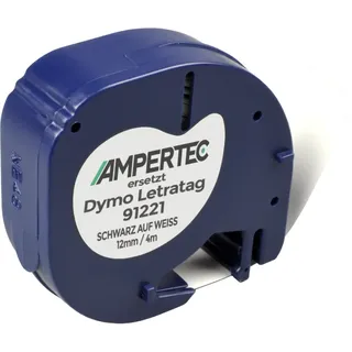 Ampertec Label Band kompatibel zu Dymo 91221 (S0721660) schwarz auf weiß 12mm x 4m Plastik