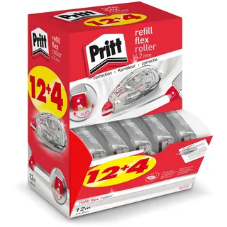 Pritt Korrekturroller Refill Flex Roller Midway, 12 + 4 Roller im Display, einfach nachfüllbar, einziehbare flexible Spitze, Push & Pull Funktion, Breite 4,2mm, Länge 12m, 9H PRR4M