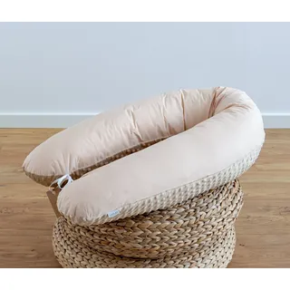 LOOLAY Schwangerschaftskissen - Stillkissen 170 cm - Seitenschläferkissen 100% Baumwolle - mit Abnehmbarem Minky Bezug - Ergonomisches Schwanger Kissen für Schlafen (100% Beige/Minky Beige)