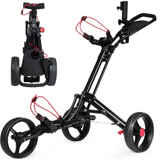 COSTWAY Golftrolley, Golftrolley 3 Rad Klappbar, Golf Trolley, Golfwagen Klappbar, Golf Trolleys, Golf Cart | aus Aluminum, mit Schirmhalter & T-Halter, Schwarz