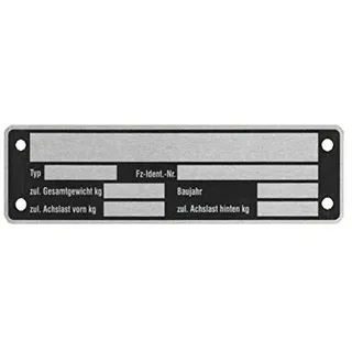 5 x Blanko Typenschild Anhängertypenschild Neutral Anhänger