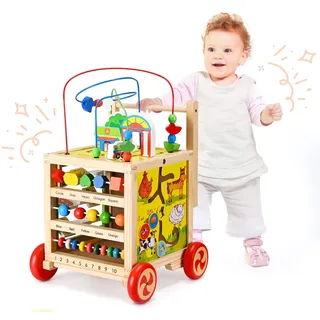 Ixdregan 5 IN 1 Lauflernwagen holz, Werkzeugbank für Kleinkinder, hölzerne Lauflernhilfe für Jungen und Mädchen, baby lauflernhilfe, Baby-Aktivitätszentrum, lauflernwagen ab 1 jahr