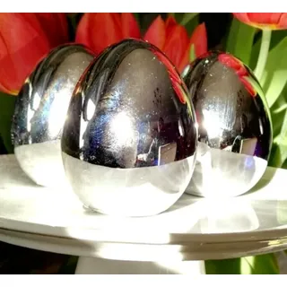 3 x  Porzellan Osterei Eier Silber 8cm Glanz Metallic Ostern Dekoration Stellen