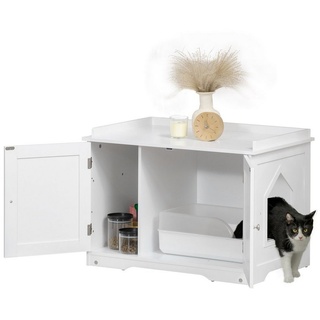 PawHut Katzenschrank für Katzentoilette, Katzenklo mit Magnettüren weiß 86L x 48B x 52H cm