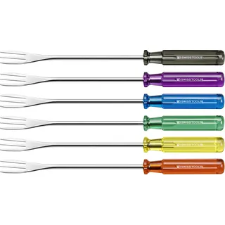 PB Swiss Tools 3-zackiges Fonduegabel Set PB 4040 | 100% Swiss Made | 6-teiliges Fonduegabel Set mit Schraubendreher Griff für Käse- oder Schokoladenfondue