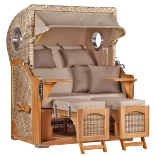 Mr. Deko Strandkorb Düne Bullauge Teak PE Shell Dessin 510