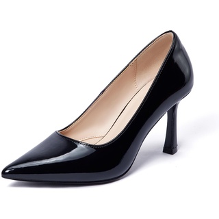 Zhabtuc Pumps für Damen Damen Klassische Pumps Frauen Absatzschuhe Sexy Geschlossene Spitze Zehen Stiletto Pumps 10cm Klassische Party Prom Hochzeit, Schwarzes Lackleder, 37 EU - 37 EU