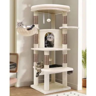 Globlazer Kratzbaum Große, Kratzbaum Stabil Passform Ecke mit Groß Katzenhaus 90° Sektor Gepolsterte Plattform Hängematte Weich Korb, Katzenbaum hoch 130 cm für Mehrere Groß Katzen (C51, Beige)