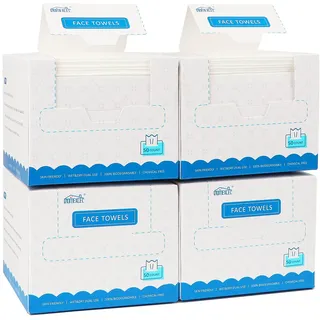HOMEXCEL Face Towels, 200 Count (4 Box) Disposable Face Towelettes, Biodegradable Makeup Remover Dry Wipes, Super Soft Clean Facial Towels Wash Cloth for Sensitive Skin