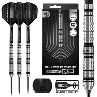 Harrows SuperGrip QP Tapered 90% Tungsten Darts | Steeltip Darts Set mit Quick Point Wechselsystem | 22g, 23g, 24g, 26g, 28g & 30g | Inkl. Supergrip Shafts & 100-Mikron Flights (22g)