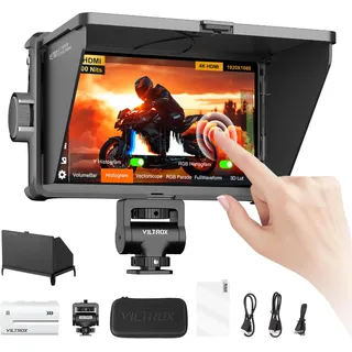 VILTROX DC-A1 Kamera Field Monitor Touchscreen Externe Camera Monitor 2800Nits Hohe Helligkeit 7 Zoll 1920x1080 3D LUT mit Ventilator Batterie Sonnenblende für Sony Canon Nikon Fuji DSLR