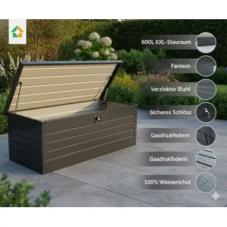 prestige home living outdoor Metall-Aufbewahrungsbox Gartentruhe 600L 165 x 70 x 63 cm Grau