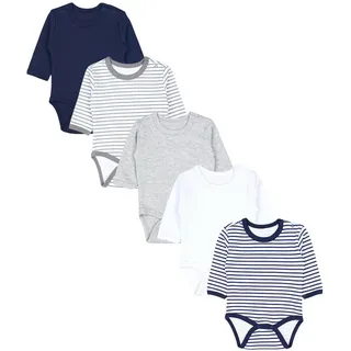 TupTam Langarmbody Baby Body 5er Set – Body Baby aus 100% Baumwolle, OEKO-TEX zertifiziert, Farbe: Streifenmix Blau Grau, Größe: 98 - 98