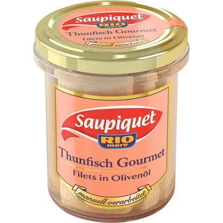 Saupiquet Rio Mare Gourmet Thunfisch-Filets in Olivenöl, Hochwertiges Olivenöl, Ganze Filets im Glas, von Hand verarbeitet, das Beste vom Thunfisch, Premium-Filets für besondere Anlässe, 180g