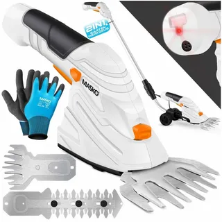 Masko Grasschere Strauchschere Set inkl. 1 x 7,2V 2000mA/h Akku + Ladegerät + Handschuhe + Grasmesser + Strauchmesser + Teleskopstange 90-130 cm