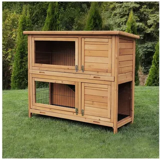 My Animal Kleintierstall XXL Hasenstall MH-20 2 Etagen & wetterbeständig, Hasenstall mit Türen - aufklappbares Dach - Kaninchenstall Käfig braun