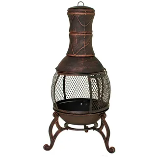 Ofen Terrassenofen mit Grillrost & Gittertür, Massive Qualität aus Gusseisen, Feuerkorb, Feuerstelle, Azteken, Gartenofen Gartenkamin...