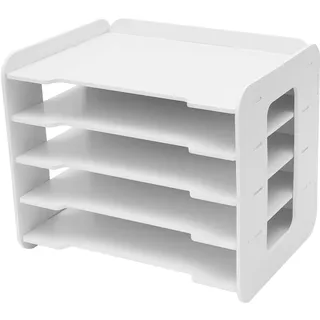 5 Etagen Schreibtisch Organizer, 34 * 25 * 26.5cm Briefablage, Dokumentenablage aus 5mm PVC Holz-Kunststoff-Verbundplatte, Ablagefächer Dokumentenhalter