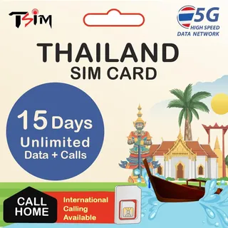 Thailand SIM-Karte 15 Tage unbegrenzte Daten + lokale Anrufe (bis 15 Min. nach Hause) | 4G/5G Highspeed | Automatische Aktivierung | Instagram & Google Maps | Hotspot/Tethering | 24/6 Support