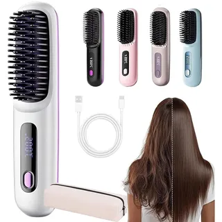 Clinora StylingbüRste, Clinora Styling BüRste FüR Kurzes Haar, Tragbare BüRste GläTten, Hair Straightener Brush, Erstellen Sie MüHelos Stile (Weiß)