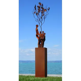 Casa Padrino XXL Garten Deko Metall Skulptur Freunde am Baum auf Säule Rost H. 260 cm