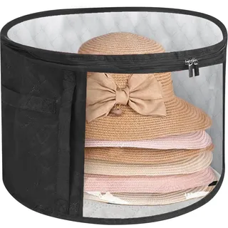 Hutschachtel Rund mit Deckel - Zusammenklappbare Hut Aufbewahrungsboxen - Hutaufbewahrungsbeutel mit Klarem Fenster - Foldable Hutkoffer - Hut Organizer Box für Hause, Reisen 40 x 26 cm Schwarz