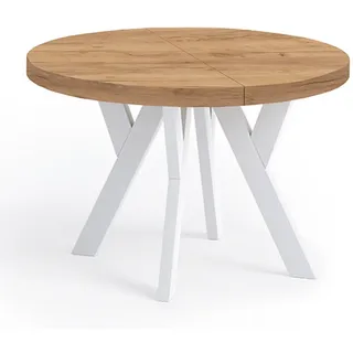 dekori.interiors Runder Ausziehbarer Tisch 100 x 76 x 100 cm Eiche Craft Golden/Weiß - Bronze