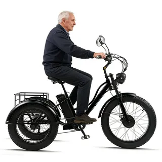 Wasd3Pods Fat-Tire-Dreirad Für Erwachsene Mit Korb – 20-Zoll-Elektro-Dreirad Mit Carbonstahlrahmen – 3-Rädriges Freizeitrad – Elektrisches Lastendreirad Für Senioren Black-noseat