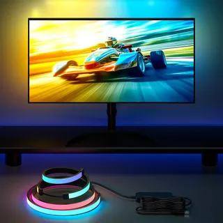 Lumtang 27 Zoll PC Monitor Hintergrundbeleuchtung,RGBIC LED-Lichtstreifen synchron mit Bildschirmfarbe und Musik für Spiele, Filme usw., einfach zu verwenden ohne Kamera, Softwaresteuerung