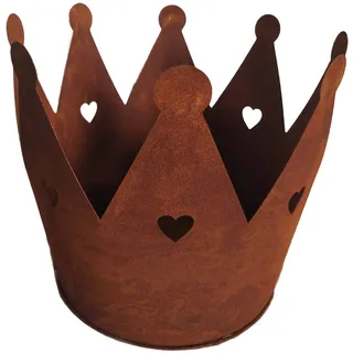 UNUS Krone Rost mit Herzen, Gartendeko Rostoptik, Edelrostrost Deko für Garten, Terrasse Balkon Blumentopf (groß)