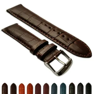 20 mm EXTRA LANG Echt Leder Mock Croc Uhrenarmband Band Herren SS gepolstert Schnalle XL hell braun/braun