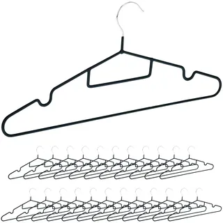 Relaxdays Kleiderbügel, 24er Set, rutschfest gummiert, Steg, Einkerbungen, Krawattenhalter, Bügel platzsparend, schwarz