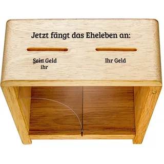 Casa Vivente Ehe-Spardose mit Gravur – Sparbüchse aus hellem Holz – Verpackung für Geldgeschenke zur Hochzeit – Hochzeitsgeschenke für Brautpaar