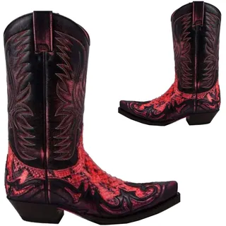 Western Cowboy Stiefel - Low Heel Mid Tube Ritter Stiefel - Vintage Leder Stickerei Western Cowboy Biker Stiefel,Rot,45 - 45 EU