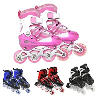 Supfine Inlineskates für Kinder – Bequeme Inline-Skates mit leuchtenden Rädern, Größe verstellbar – S/M 31-38 – Rollschuhe für Mädchen und Jungen (Rosa, M:35-38)