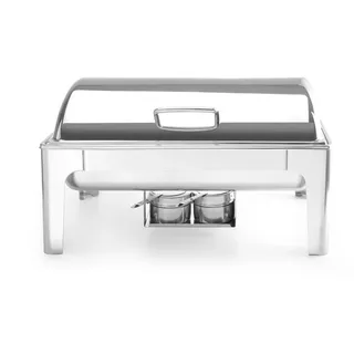 HENDI Chafing Dish, Spiegelglanz, Inkl. zwei Brennpastenbehälter, einer Lebensmittelpfanne, einem Wasserbehälter, Warmhaltebehälter, Speisewärmer, Silber